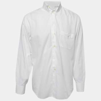 Pre Owned Emporio Armani White Cotton Button Down Full Sleeve Shirt M