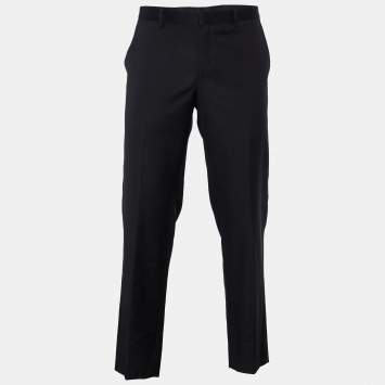 مملوكة مسبقًا Emporio Armani Black Wool Contrast Waist Detail Pants XXL