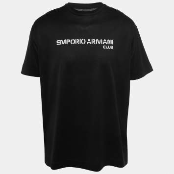 Pre Owned Emporio Armani Black Knit Logo Detail Crew Neck T-Shirt XXL