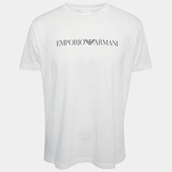 مملوكة مسبقًا Emporio Armani White Logo Print Cotton Crew Neck T-shirt XXL