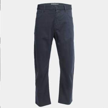 Pre Owned Emporio Armani Navy Blue Cotton Regular Fit Trousers XXL