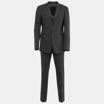 Pre Owned Emporio Armani Black Wool Josh Line Suit L