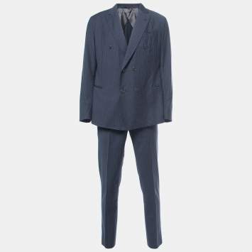 Pre Owned Emporio Armani Navy Blue Pinstriped Wool City Line Suit XL