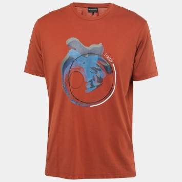 Pre Owned Emporio Armani Brown Power Print Cotton Crew Neck T-Shirt XXL