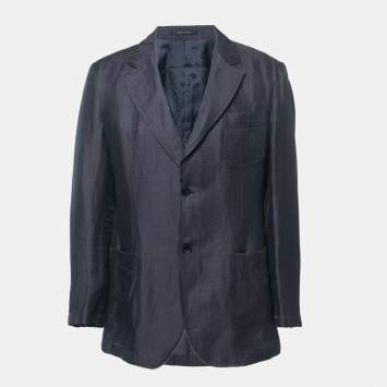 مملوكة مسبقًا Emporio Armani Navy Blue Linen Single Breasted Jacket XXL
