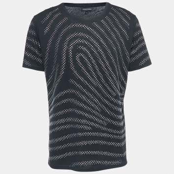 Pre Owned Emporio Armani Black Studded Cotton Half Sleeve T-Shirt XXL
