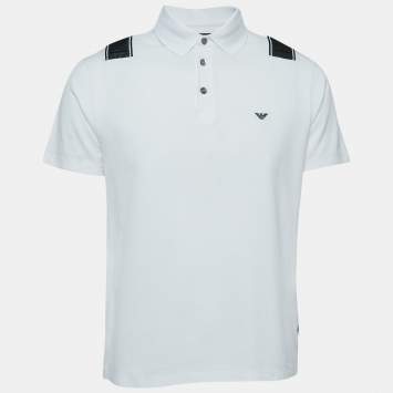 Pre Owned Emporio Armani White Cotton Logo Detailed Polo T-Shirt XXL