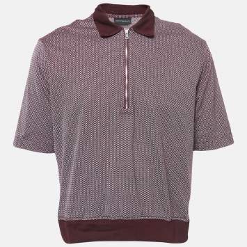 Pre Owned Emporio Armani Burgundy Patterned Cotton Polo T-Shirt XXL