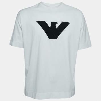 Pre Owned Emporio Armani White Logo Embroidered Cotton Box Fit T-Shirt XL
