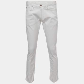 Pre Owned Emporio Armani White Denim Slim Fit Jeans L/Waist 34.5"