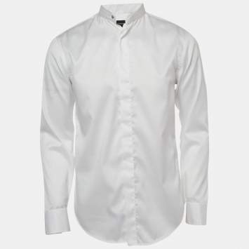 Pre Owned Emporio Armani White Cotton No Iron Button Front Shirt M