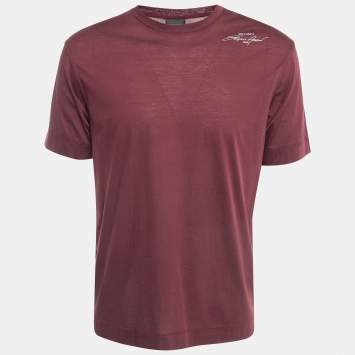 Pre Owned Emporio Armani Burgundy Printed Cotton T-Shirt L
