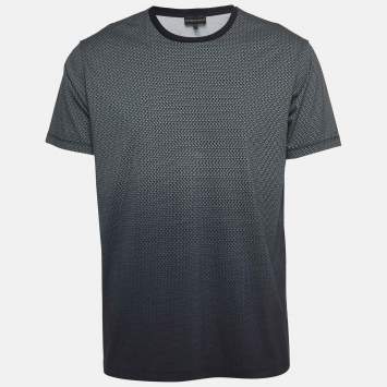 Pre Owned Emporio Armani Navy Blue All-Over Logo Print Cotton T-Shirt XL