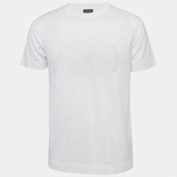 Pre Owned Emporio Armani White r-EAcreate Logo Intarsia Cotton Crew Neck T-Shirt L