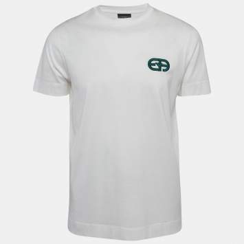 Pre Owned Emporio Armani White r-EAcreate Embroidery Tencel Crew Neck T-Shirt L