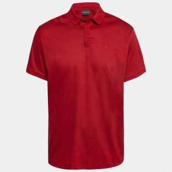 مملوكة مسبقًا Emporio Armani Red Cotton Knit Polo T-Shirt XXL