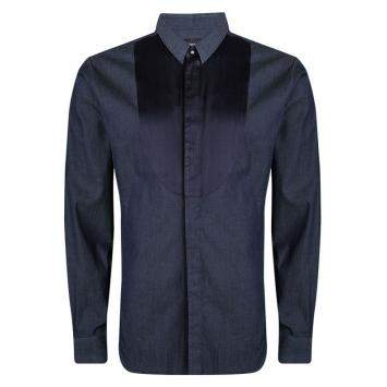Pre Owned Emporio Armani Blue Contrast Front Yoke Button Front Long Sleeve Shirt XXL