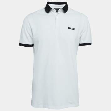 مملوكة مسبقًا Emporio Armani White Logo Applique Knit Polo T-Shirt L