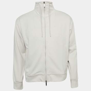 Pre Owned Emporio Armani Grey Knit Zip Front Jacket M