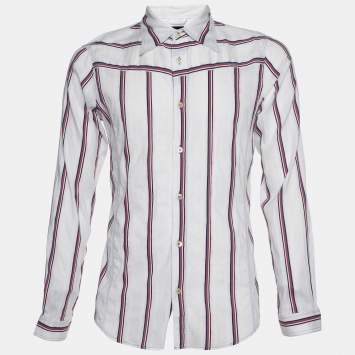 Pre Owned Emporio Armani White Striped Cotton Misura Long Sleeve Shirt S