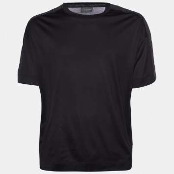Pre Owned Emporio Armani Black Jersey Logo Tape Detail T-Shirt XL