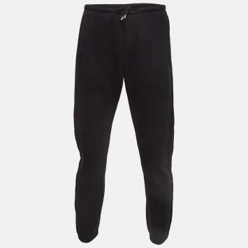 Pre Owned Emporio Armani Black Velvet Trim Knit Joggers M