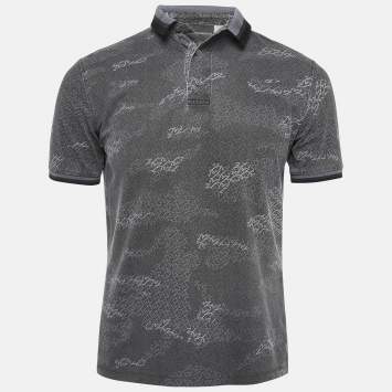 Pre Owned Emporio Armani Grey Printed Knit Polo Contrast Trim T-Shirt S