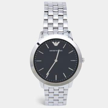 Pre Owned Emporio Armani Black Stainless Steel Retro AR1744 Men's Wristwatch 41 mm
