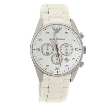 Pre Owned Emporio Armani White Stainless Steel Tazio AR5958 Men's Wristwatch 42 MM