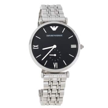 Pre Owned Emporio Armani Black Stainless Steel Classic AR1676 Men's Wristwatch 40 mm