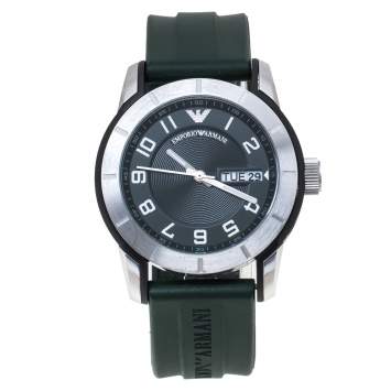 Pre Owned Emporio Armani Green Stainless Steel Rubber AR5874 Men's Wristwatch 45 mm