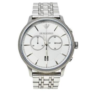 Pre Owned Emporio Armani Silver Stainless Steel Classic AR1796 Men's Wristwatch 43 mm