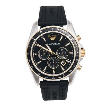 Pre Owned Emporio Armani Black Stainless Steel AR80003 Men's Wristwatch 44 mm 