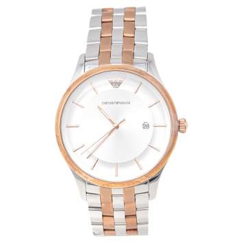 Pre Owned Emporio Armani Silver Two Tone Stainless Steel Lambda AR11044 Men's Wristwatch 43 mm