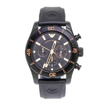 Pre Owned Emporio Armani Black PVD Coated Stainless Steel Rubber Sportivo AR5946 Men's Wristwatch 44 mm