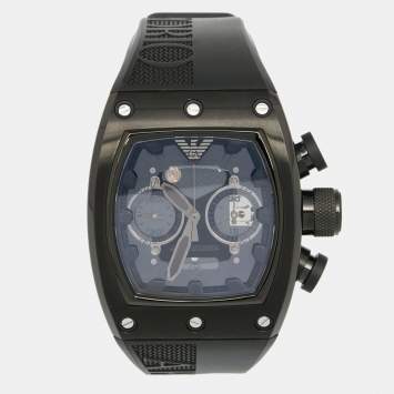 Pre Owned Emporio Armani Black PVD Coated Stainless Steel Rubber Super Meccanico AR4901 Men's Wristwatch 42 mm