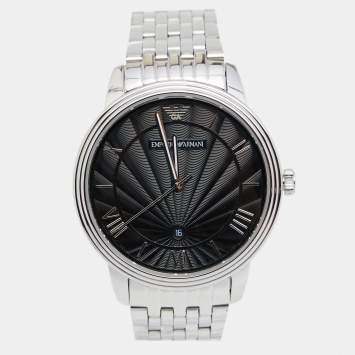 Pre Owned Emporio Armani Black Stainless Steel AR1614 Men's Wristwatch 41MM