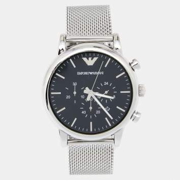 Pre Owned Emporio Armani Black Stainless Steel Classic AR1808 Men's Wristwatch 46 mm