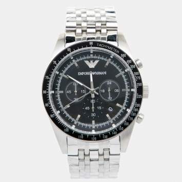 Pre Owned Emporio Armani Black Stainless Steel Sportivo AR-5988 Men's Wristwatch 46 mm