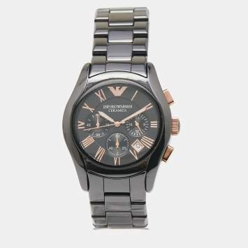 Pre Owned Emporio Armani Black Ceramic Rose Gold Plated Stainless Steel Cermica AR1410 Men's Wristwatch 42 mm 