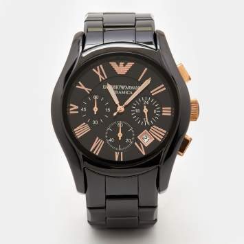 Pre Owned Emporio Armani Black Ceramic Rose Gold Plated Stainless Steel Ceramica AR1410 Men's Wristwatch 43 mm 