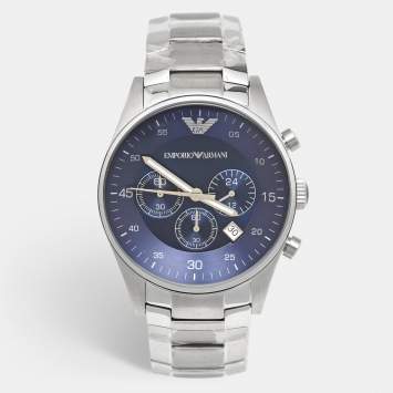 Pre Owned Emporio Armani Blue Stainless Steel AR5860 Men's Wristwatch 43 mm