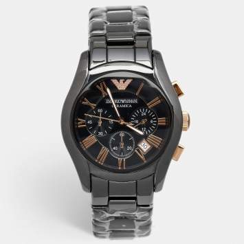 Pre Owned Emporio Armani Black Ceramic Rose Gold Tone Stainless Steel Ceramica AR1410 Men's Wristwatch 42 mm