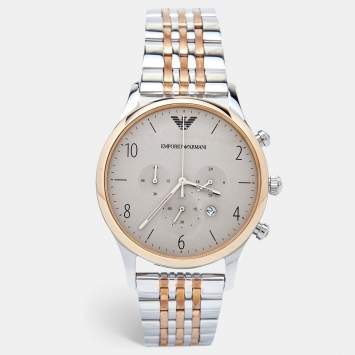 Pre Owned Emporio Armani Silver Grey Two-Tone Stainless Steel AR1864 Men's Wristwatch 43 mm