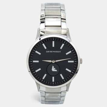 Pre Owned Emporio Armani Black Stainless Steel AR11118 Men's Wristwatch 43 mm
