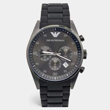 Pre Owned Emporio Armani Grey PVD Coated Stainless Steel Rubber Sport AR5889 Men's Wristwatch 43 mm