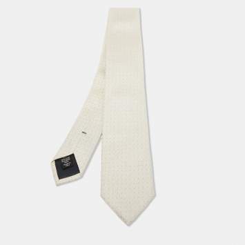 Pre Owned Ermenegildo Zegna Cream Polka Jacquared Silk Tie