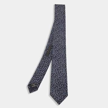 Pre Owned Ermenegildo Zegna Navy Blue Patterned Silk Skinny Tie 