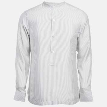 Pre Owned Ermenegildo Zegna Blue Striped Silk Half Placket Shirt S