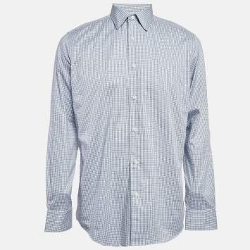 Pre Owned Ermenegildo Zegna Blue Plaid Button Up Shirt L